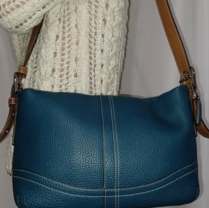 Teal coach shoulder hand bag